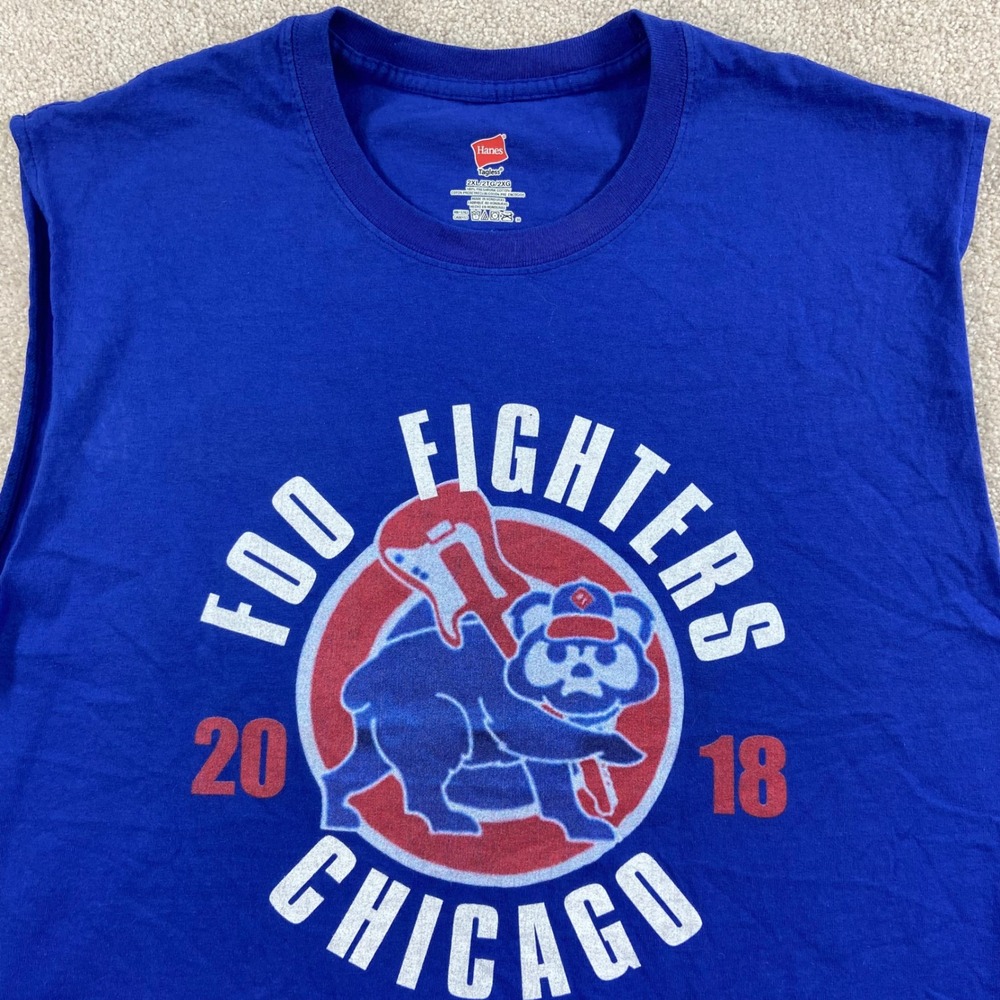 Foo Fighters Chicago 2018 Concert Hanes Muscle Shirt Men 2XL Blue Graphic Tee